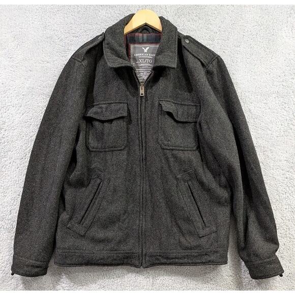 American Eagle Wool Coat Heavyweight Jacket Mens XL Charcoal Gray Cotton Lined - Picture 1 of 9